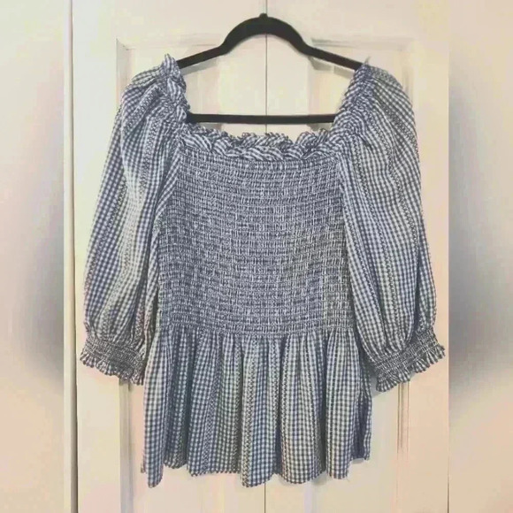 Max Studio top| blue/white gingham | size Large - Picture 1 of 5